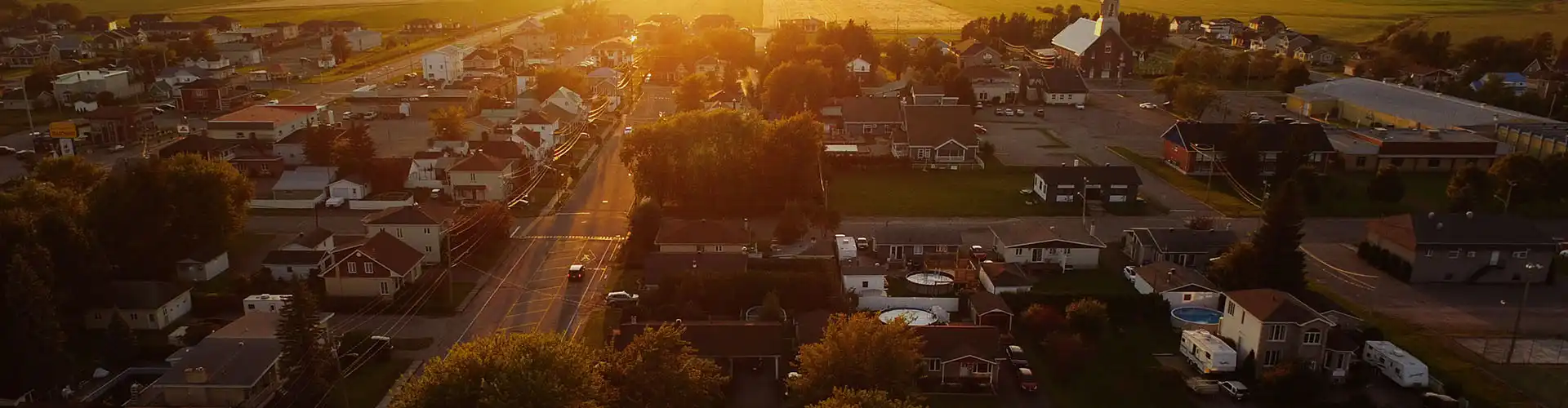 A bird's eye view of a small Schuylkill County town during a sunrise.